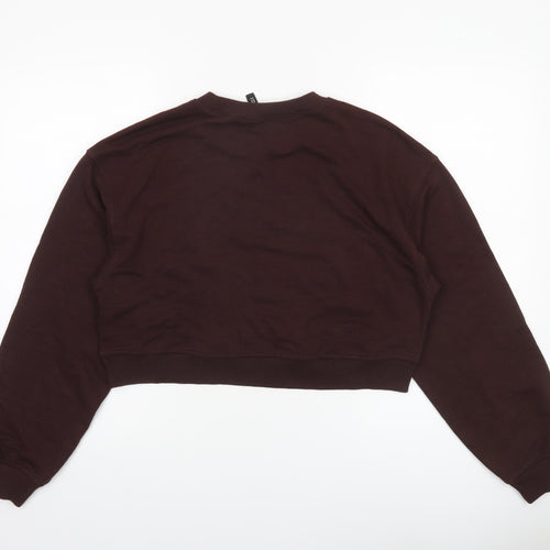 H&M Divided Women Brown Cropped Pullover Sweatshirt Size 12 Cotton Blend