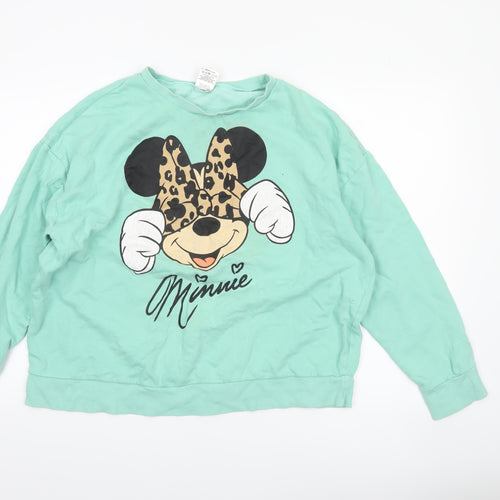 Disney Women Mint Green Minnie Mouse Leopard Print Sweatshirt Size 16-18