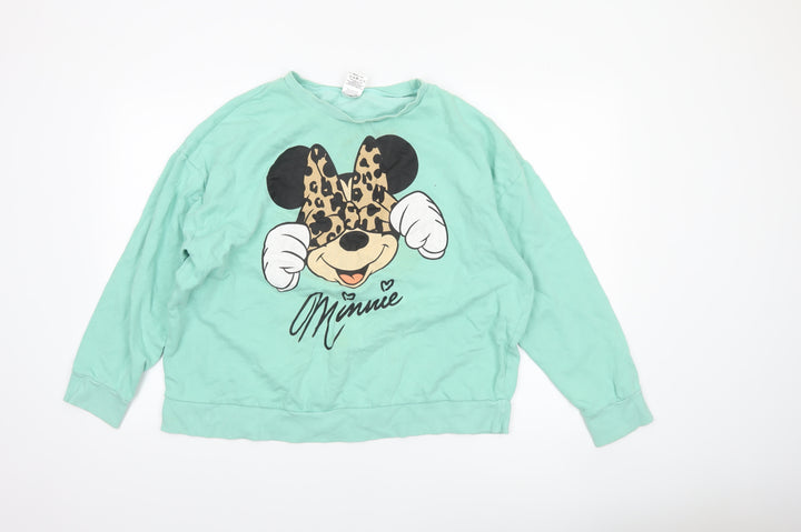 Disney Women Mint Green Minnie Mouse Leopard Print Sweatshirt Size 16-18