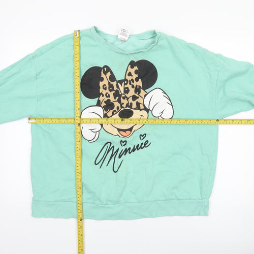Disney Women Mint Green Minnie Mouse Leopard Print Sweatshirt Size 16-18