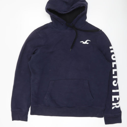 Hollister Men’s Blue Pullover Hoodie L Logo Fleece Sweatshirt