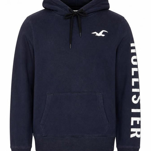 Hollister Men’s Blue Pullover Hoodie L Logo Fleece Sweatshirt