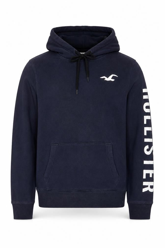 Hollister Men’s Blue Pullover Hoodie L Logo Fleece Sweatshirt
