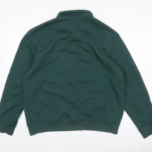River Island Men's Green Collared Henley Sweatshirt L Logo Print