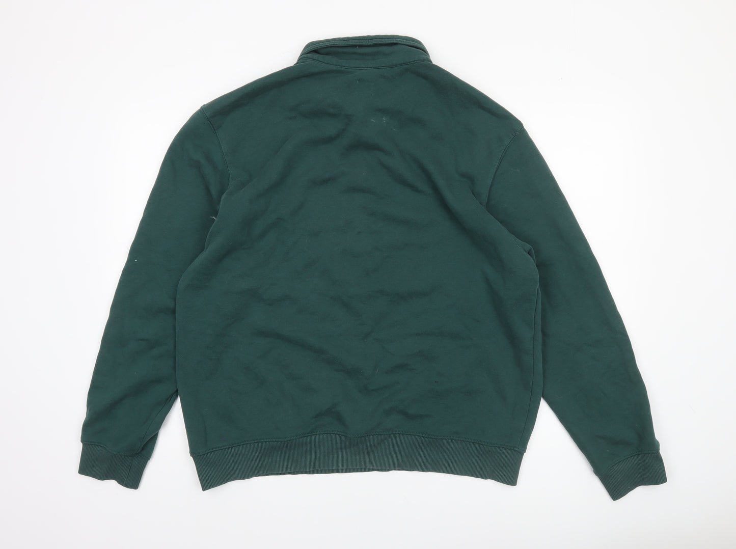 River Island Men's Green Collared Henley Sweatshirt L Logo Print