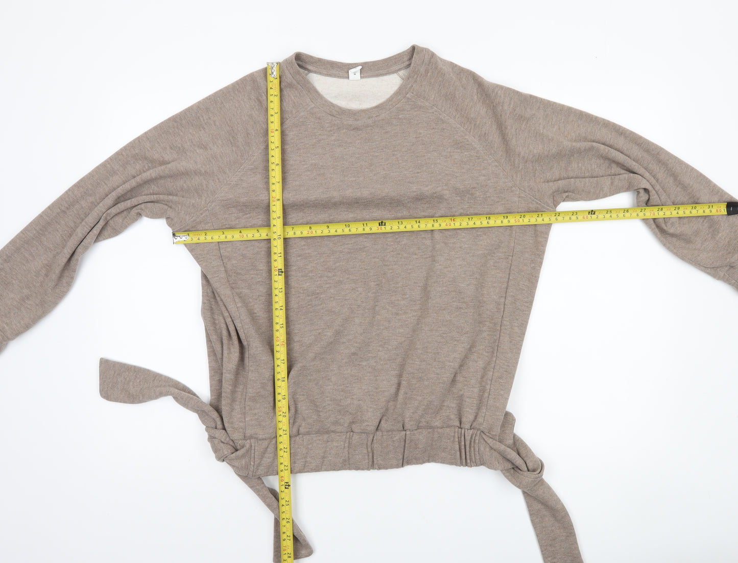Ysabel Mora Women’s Beige Tie Waist Pullover Sweatshirt Medium