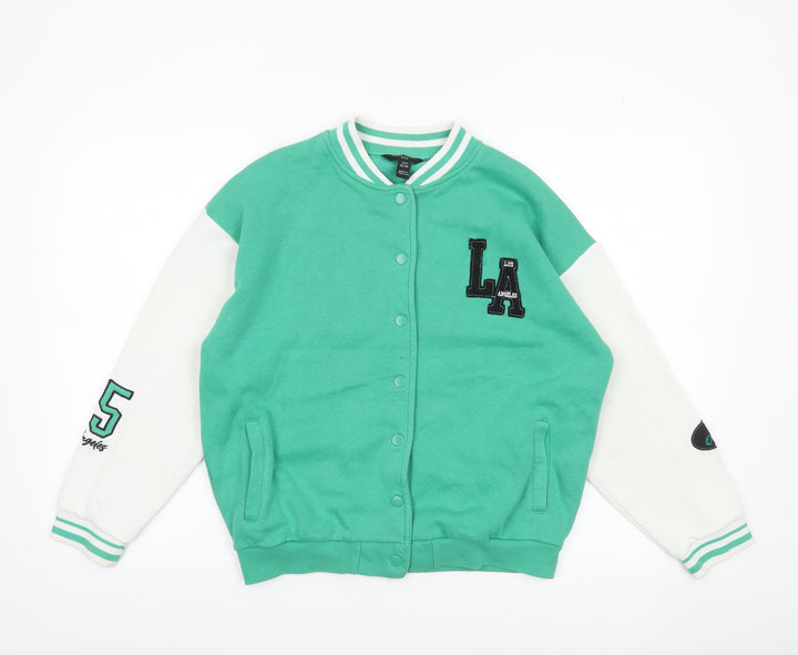 New Look Boys Green Varsity Jacket 12-13 Years Cotton Blend