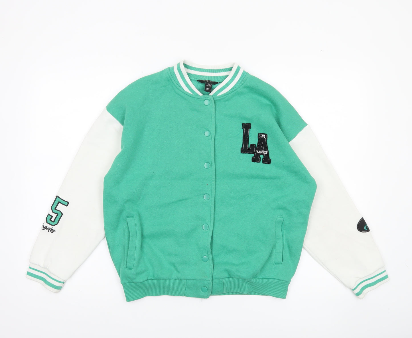 New Look Boys Green Varsity Jacket 12-13 Years Cotton Blend