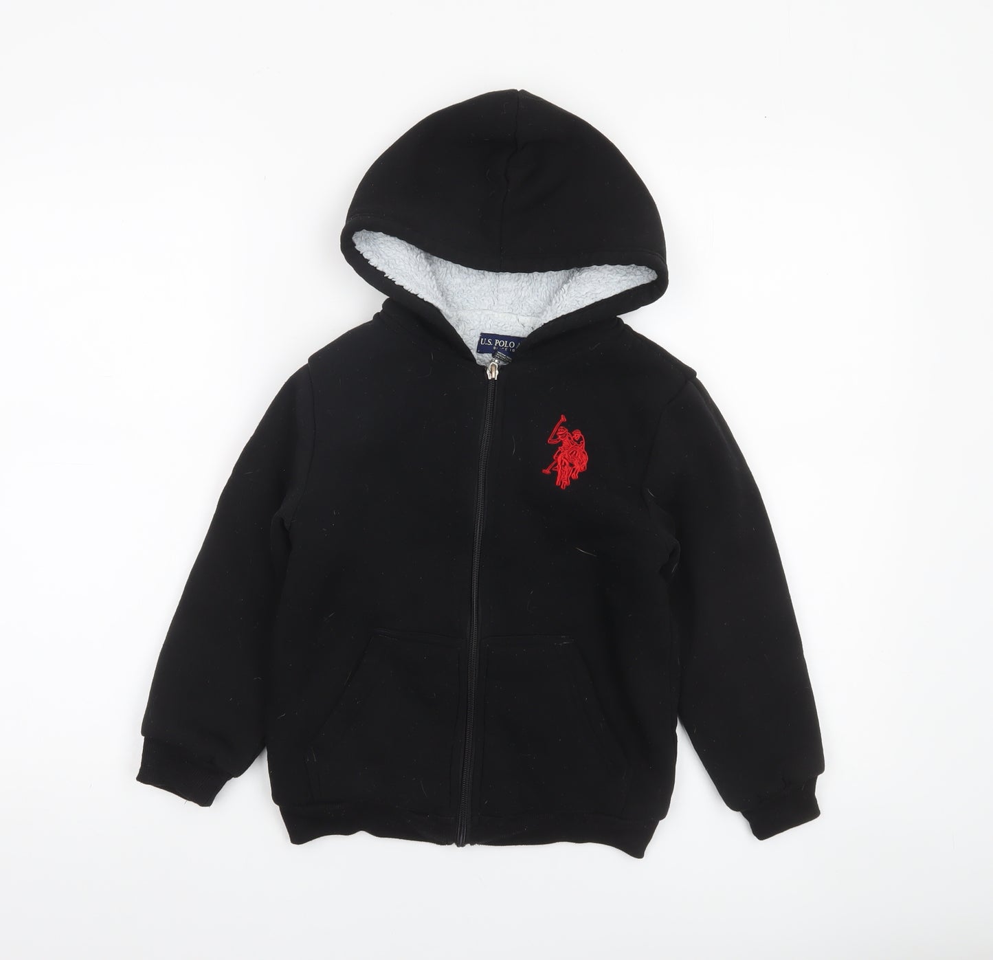 U.S. Polo Assn Boys Black Full Zip Hoodie Size 5-6 Years Cotton Blend
