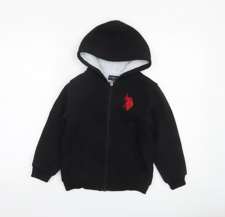 U.S. Polo Assn Boys Black Full Zip Hoodie Size 5-6 Years Cotton Blend