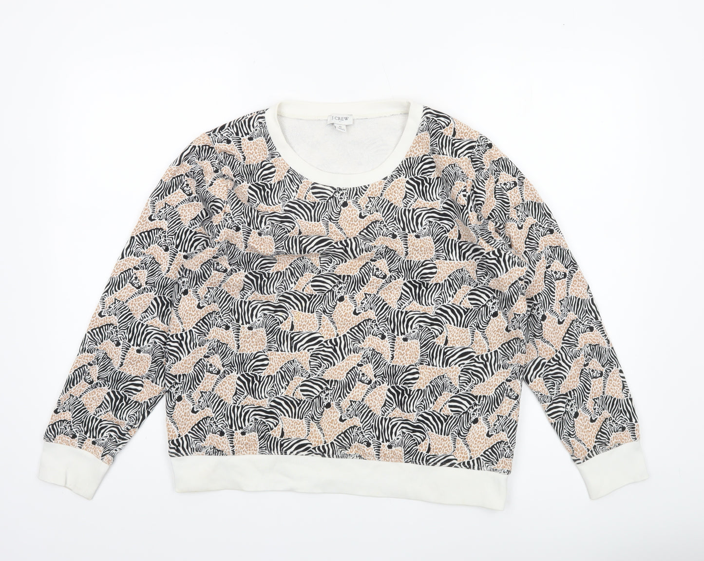 J.Crew Womens Beige Black Zebra Print Pullover Sweatshirt M Cotton