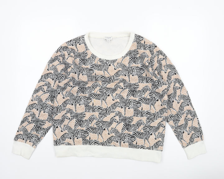 J.Crew Womens Beige Black Zebra Print Pullover Sweatshirt M Cotton