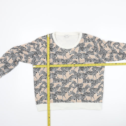 J.Crew Womens Beige Black Zebra Print Pullover Sweatshirt M Cotton