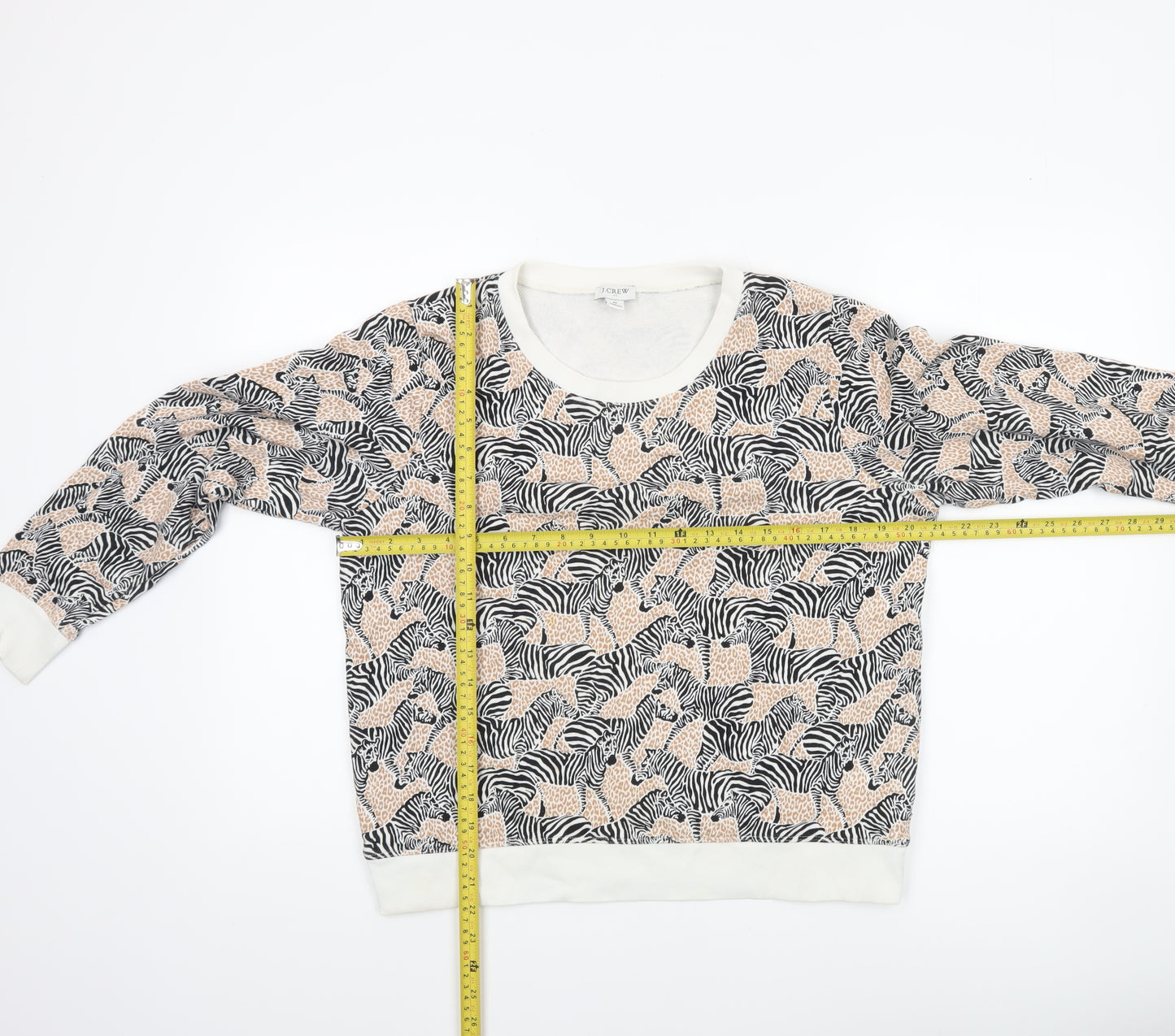 J.Crew Womens Beige Black Zebra Print Pullover Sweatshirt M Cotton