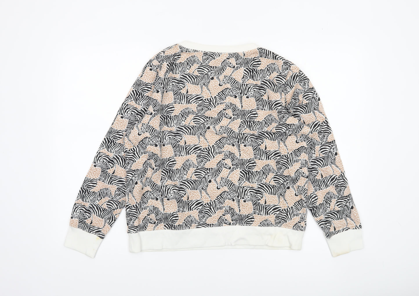 J.Crew Womens Beige Black Zebra Print Pullover Sweatshirt M Cotton