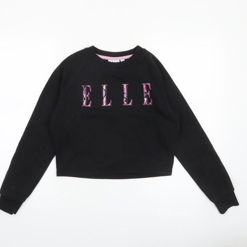ELLE Girls Black Crew Neck Pullover Sweatshirt 12-13 Years Cotton Blend