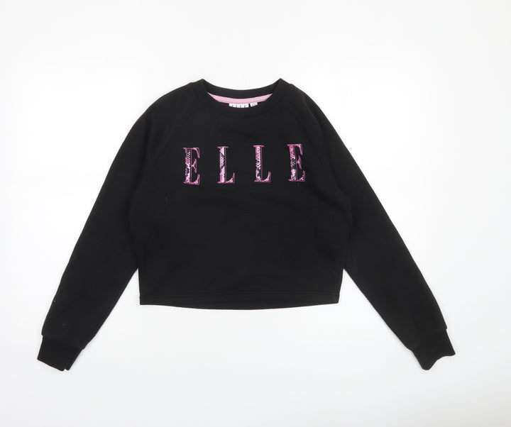 ELLE Girls Black Crew Neck Pullover Sweatshirt 12-13 Years Cotton Blend