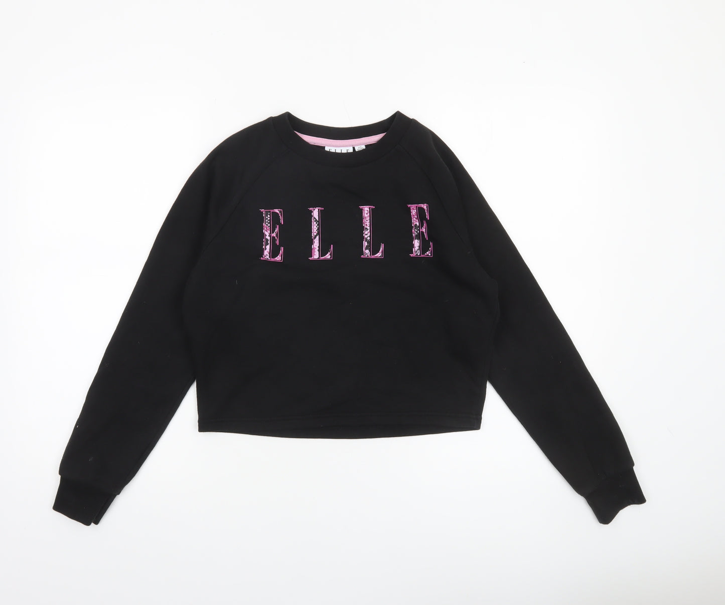 ELLE Girls Black Crew Neck Pullover Sweatshirt 12-13 Years Cotton Blend