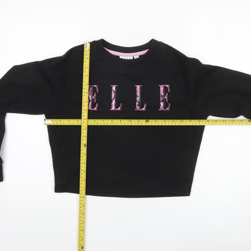 ELLE Girls Black Crew Neck Pullover Sweatshirt 12-13 Years Cotton Blend