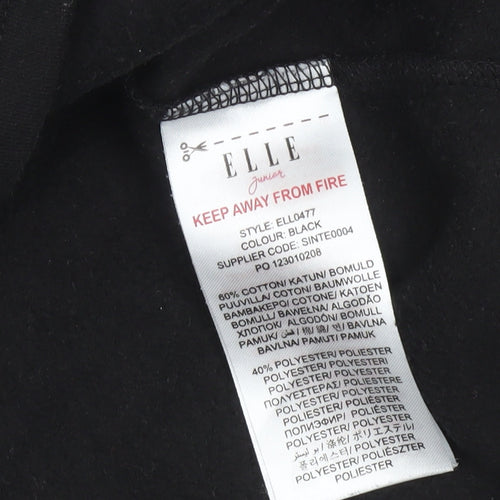 ELLE Girls Black Crew Neck Pullover Sweatshirt 12-13 Years Cotton Blend