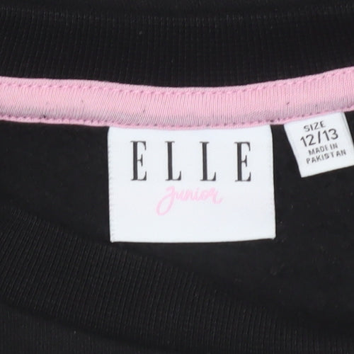 ELLE Girls Black Crew Neck Pullover Sweatshirt 12-13 Years Cotton Blend