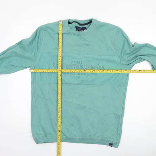 Weird Fish Men's Green Cotton Embroidered Crew Neck Sweatshirt Size L