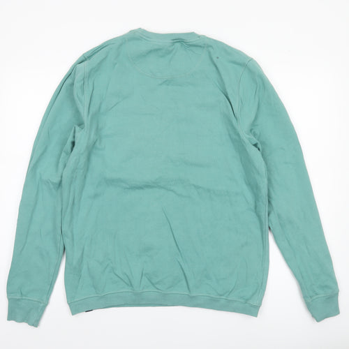 Weird Fish Men's Green Cotton Embroidered Crew Neck Sweatshirt Size L