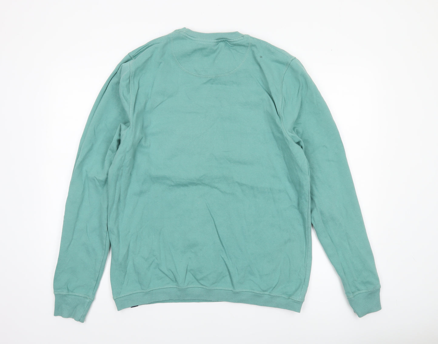 Weird Fish Men's Green Cotton Embroidered Crew Neck Sweatshirt Size L
