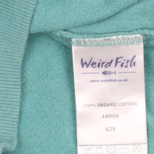 Weird Fish Men's Green Cotton Embroidered Crew Neck Sweatshirt Size L