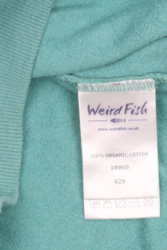 Weird Fish Men's Green Cotton Embroidered Crew Neck Sweatshirt Size L