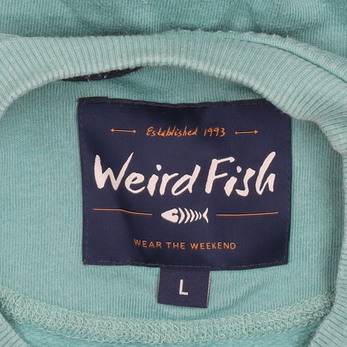 Weird Fish Men's Green Cotton Embroidered Crew Neck Sweatshirt Size L
