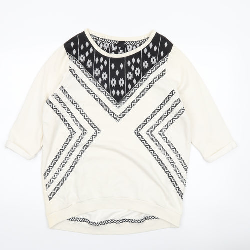 H&M Women's Ivory & Black Patterned Pullover Sweatshirt Size 12
