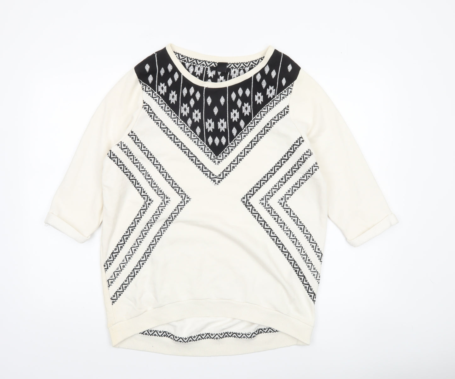 H&M Women's Ivory & Black Patterned Pullover Sweatshirt Size 12