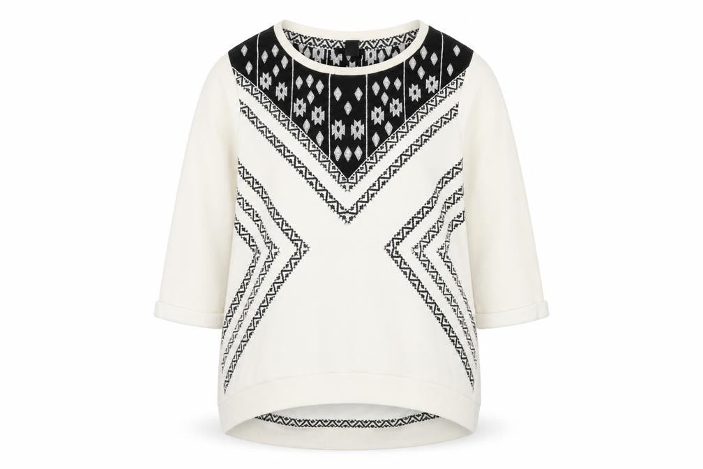 H&M Women's Ivory & Black Patterned Pullover Sweatshirt Size 12