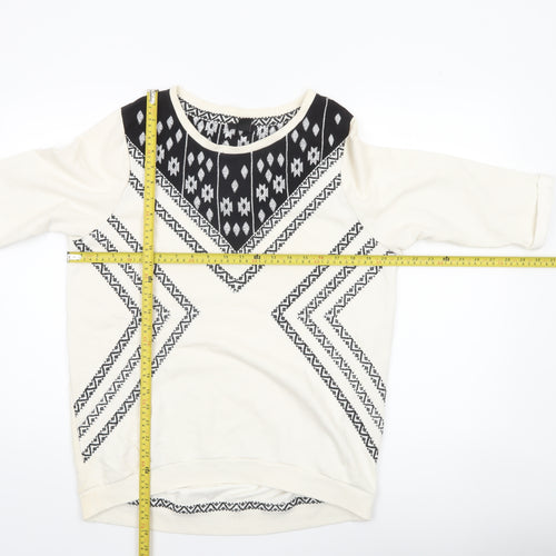 H&M Women's Ivory & Black Patterned Pullover Sweatshirt Size 12