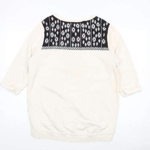 H&M Women's Ivory & Black Patterned Pullover Sweatshirt Size 12