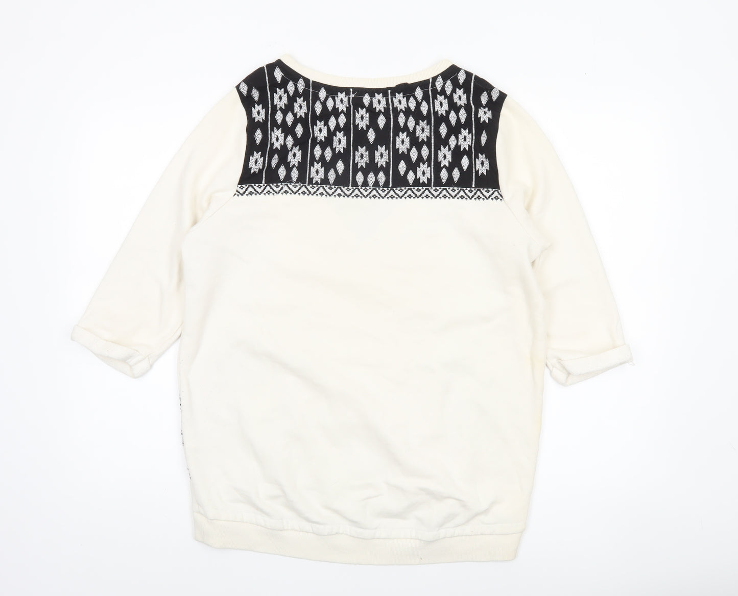 H&M Women's Ivory & Black Patterned Pullover Sweatshirt Size 12