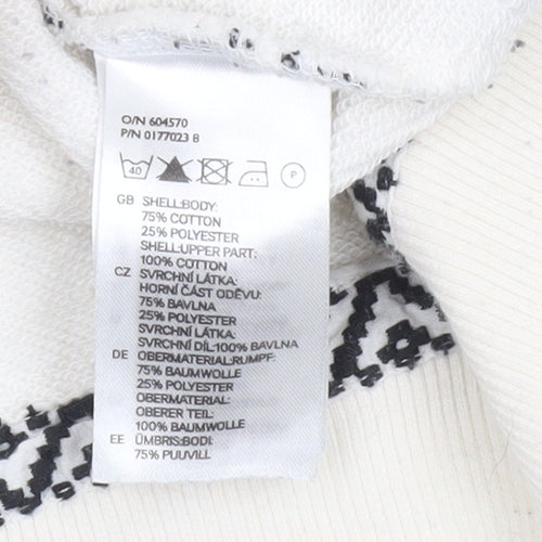 H&M Women's Ivory & Black Patterned Pullover Sweatshirt Size 12