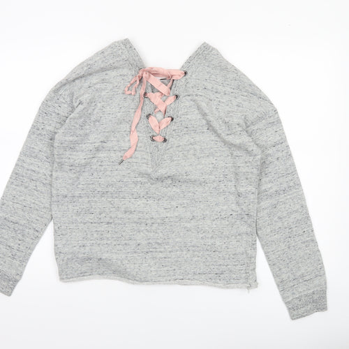 Tally Weijl Womens Grey Lace Up Pullover Sweatshirt Size M