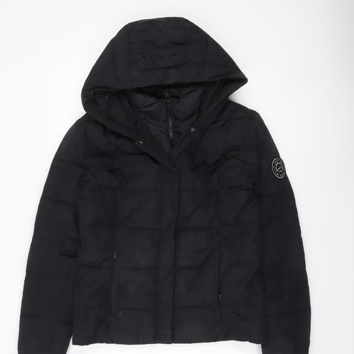 Jack Wills Womens Black Hooded Puffer Jacket UK 8 Winter Coat