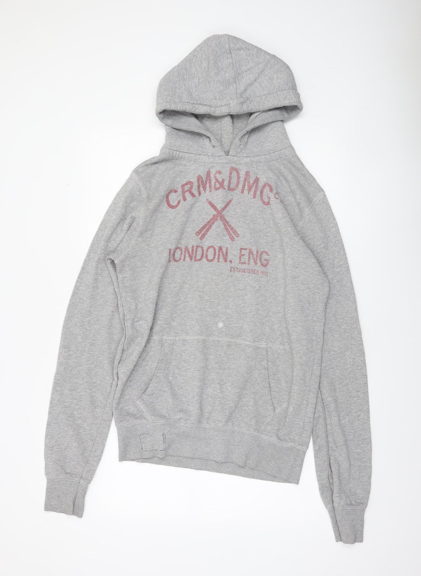 Criminal Damage Men's Grey Pullover Hoodie Large Logo Print Fleece