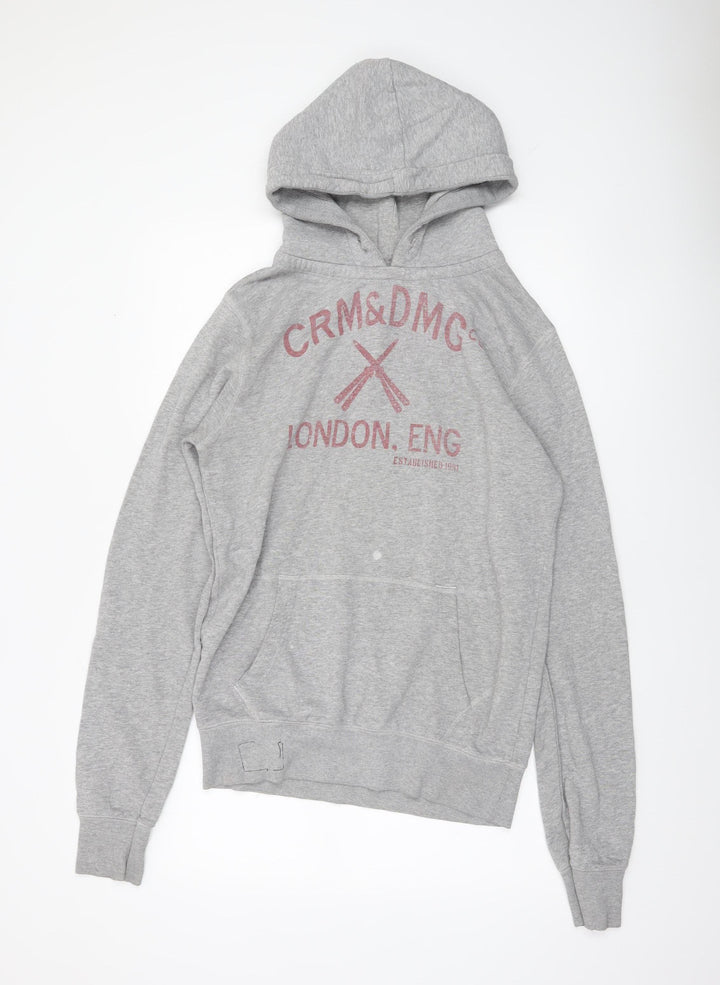 Criminal Damage Men's Grey Pullover Hoodie Large Logo Print Fleece