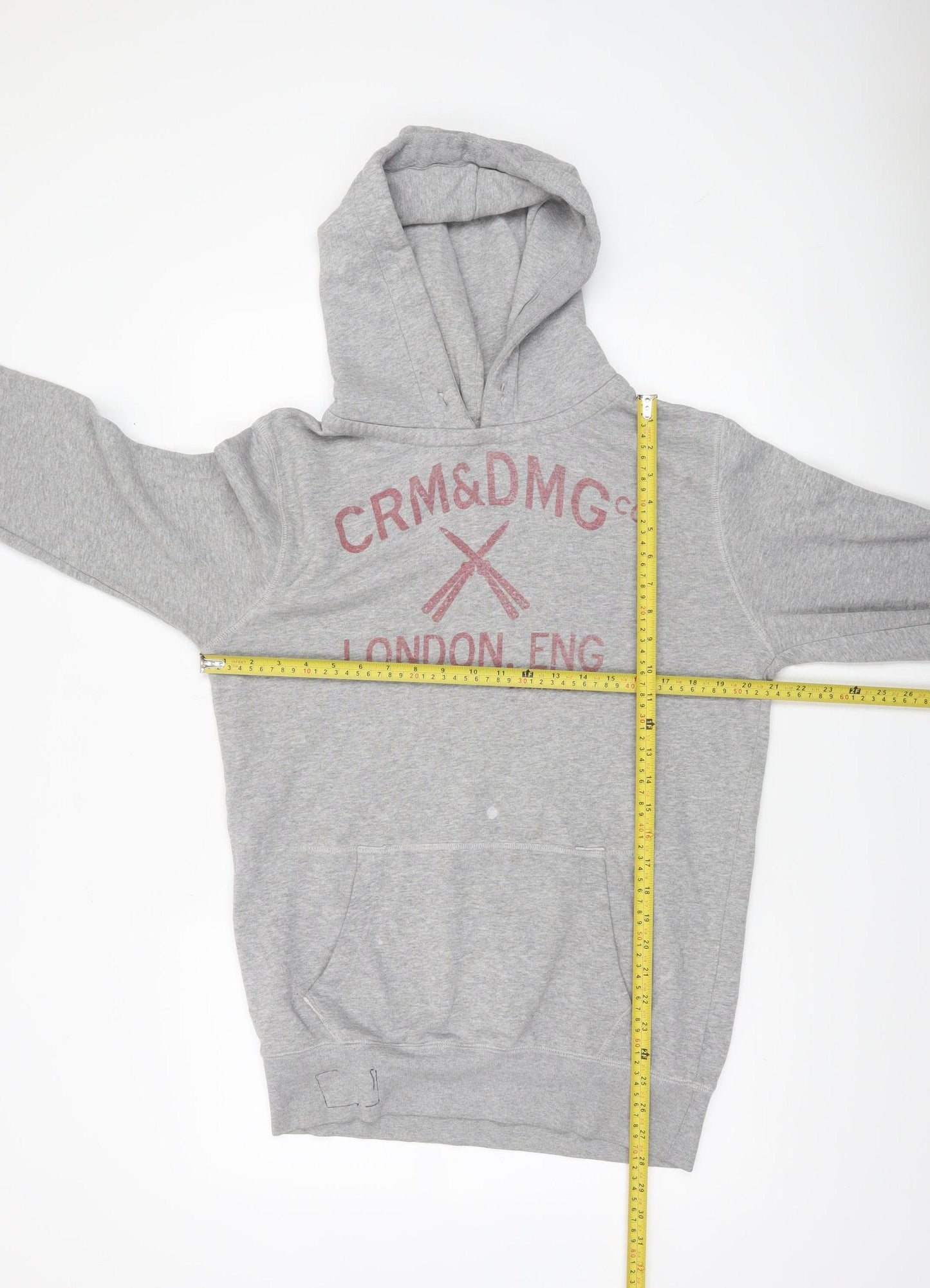 Criminal Damage Men's Grey Pullover Hoodie Large Logo Print Fleece