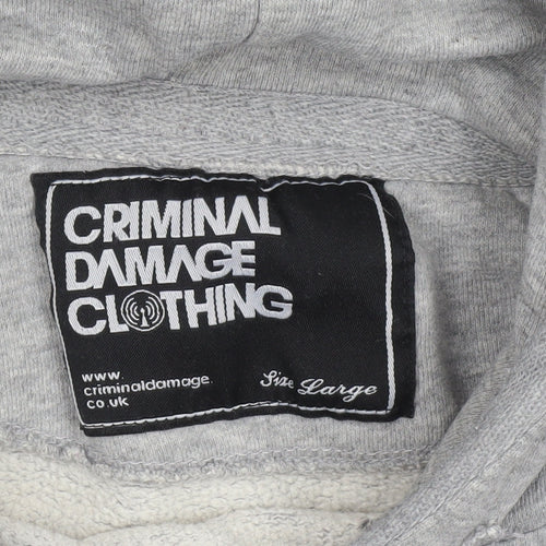 Criminal Damage Men's Grey Pullover Hoodie Large Logo Print Fleece
