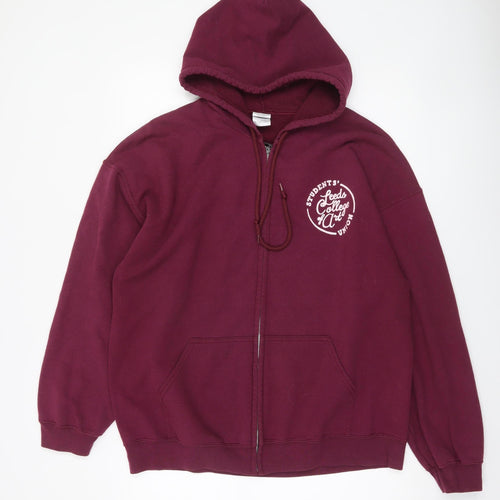 Gildan Womens Burgundy Full Zip Hoodie XL Leeds College Art Graphic