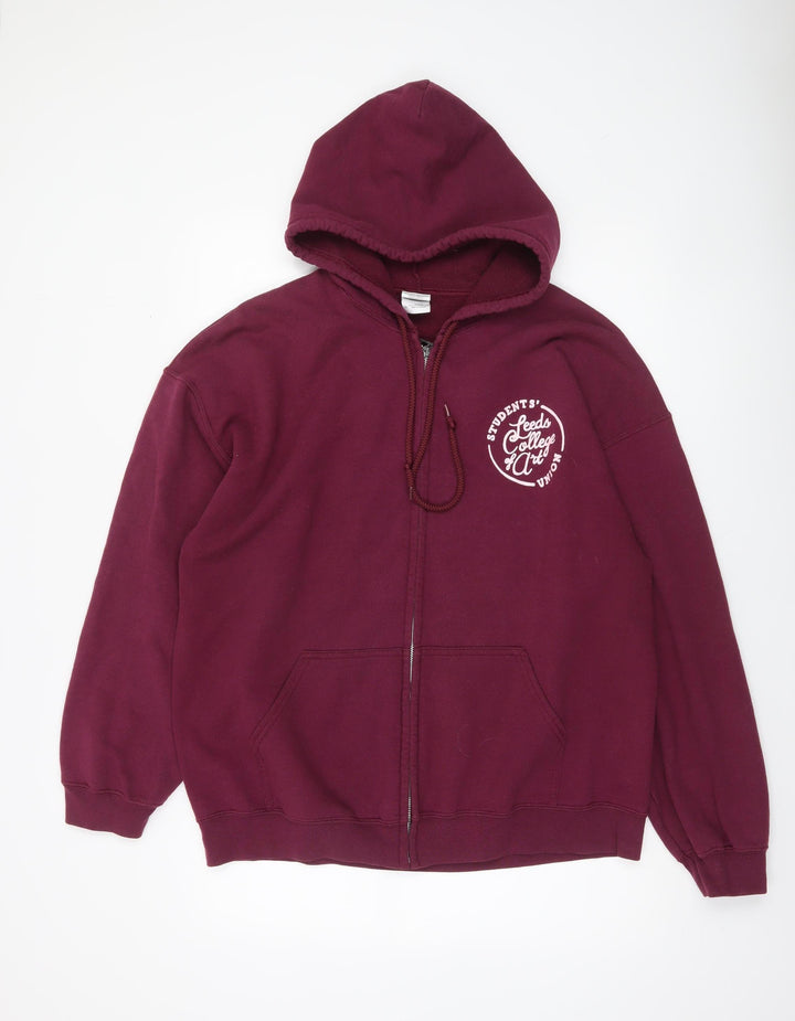 Gildan Womens Burgundy Full Zip Hoodie XL Leeds College Art Graphic