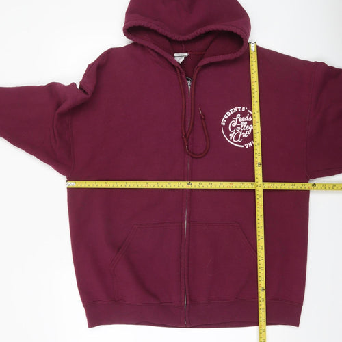 Gildan Womens Burgundy Full Zip Hoodie XL Leeds College Art Graphic