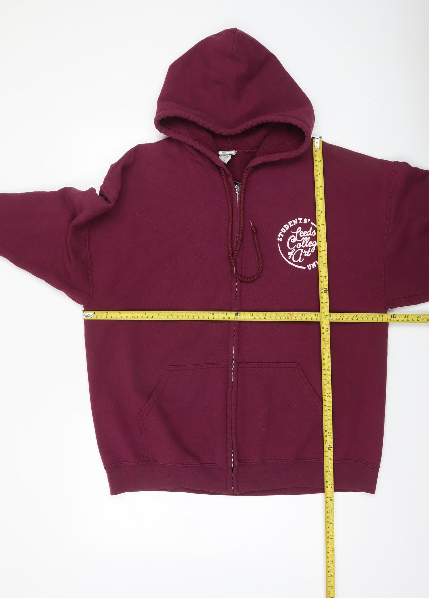 Gildan Womens Burgundy Full Zip Hoodie XL Leeds College Art Graphic