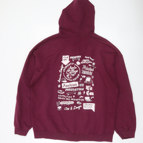 Gildan Womens Burgundy Full Zip Hoodie XL Leeds College Art Graphic