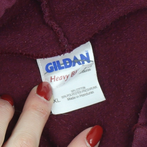 Gildan Womens Burgundy Full Zip Hoodie XL Leeds College Art Graphic